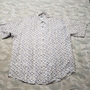 Silk Uomo By Naka Shirt Mens XL Blue Short Sleeve Button-Up Hawaiian Geometric